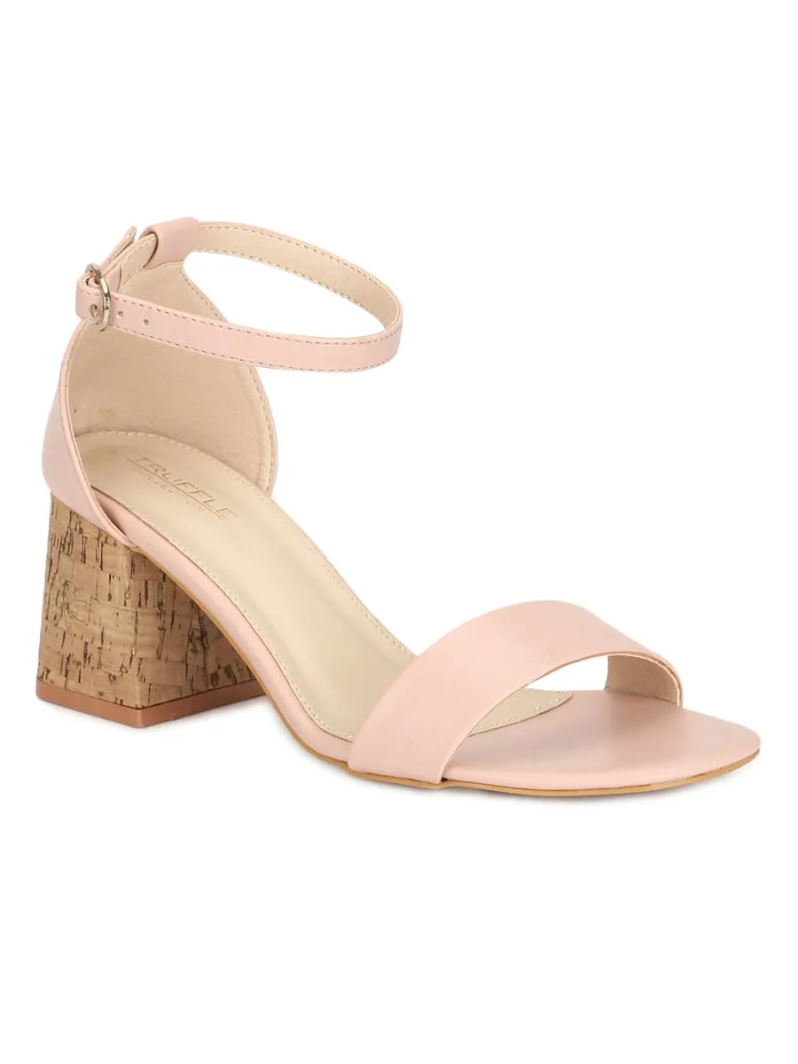 Pink PU Low Block Heel Sandals