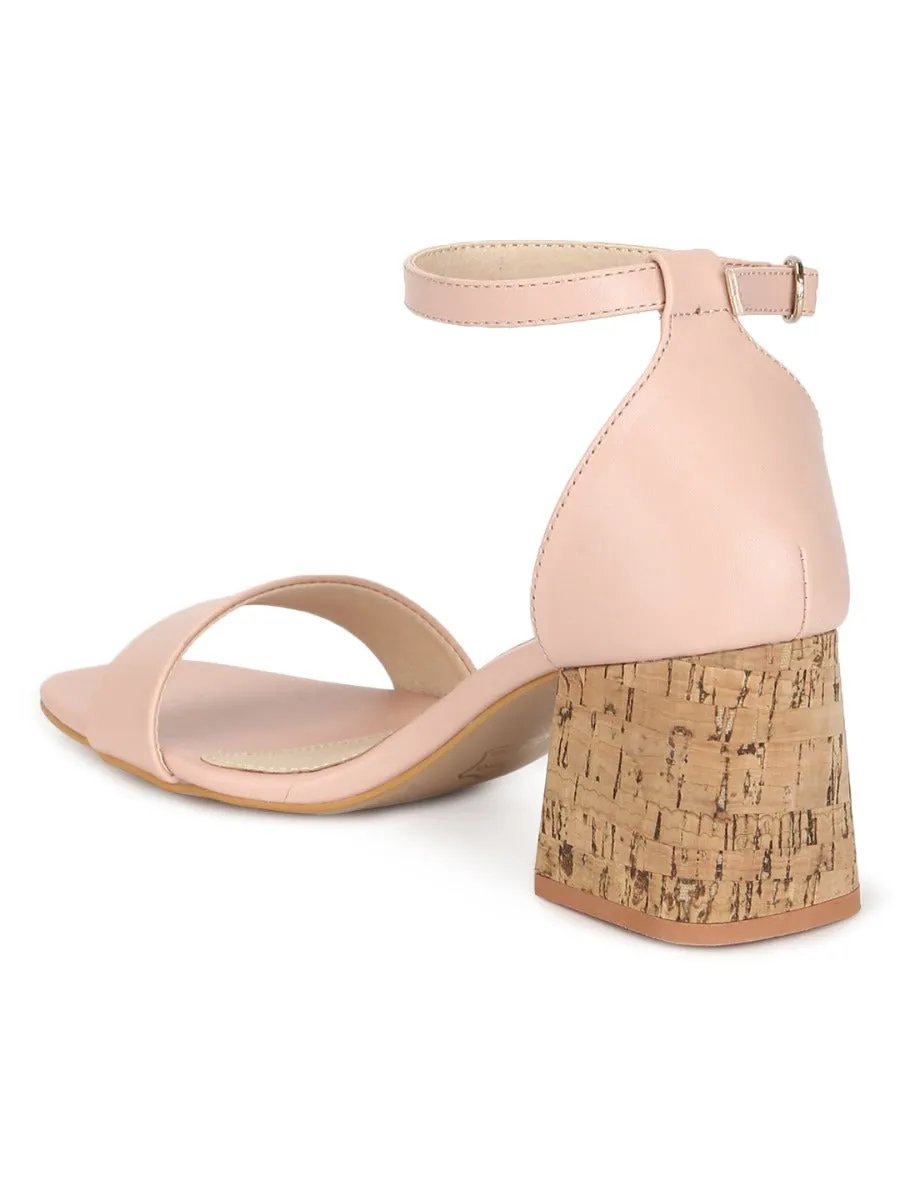 Pink PU Low Block Heel Sandals