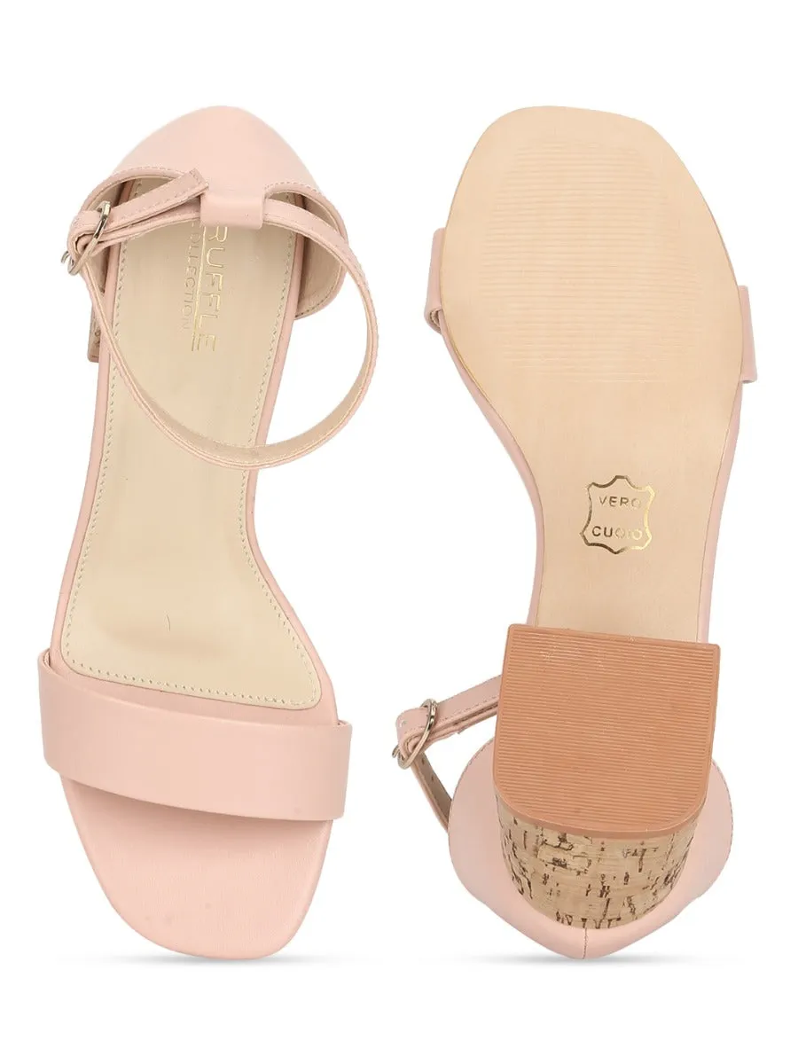 Pink PU Low Block Heel Sandals