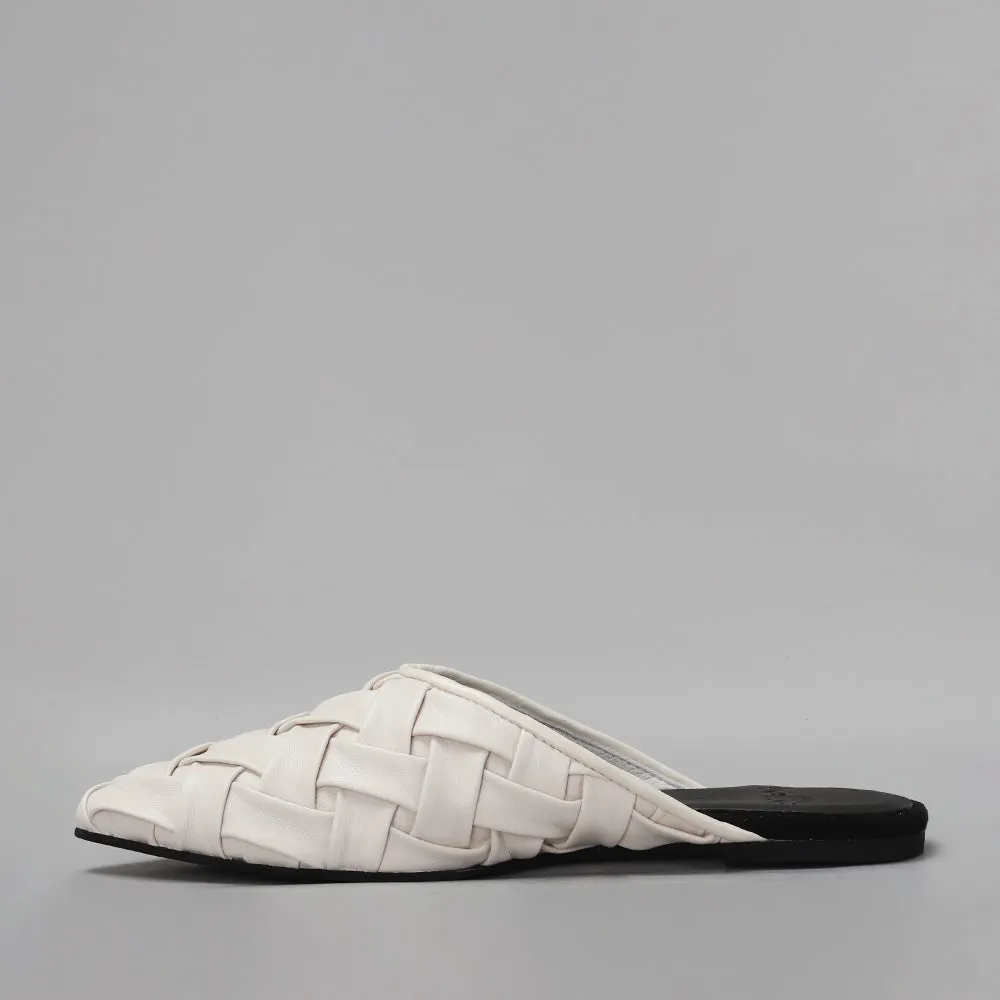 ROLLIE NATION - POINTED MULE - WOVEN WHITE