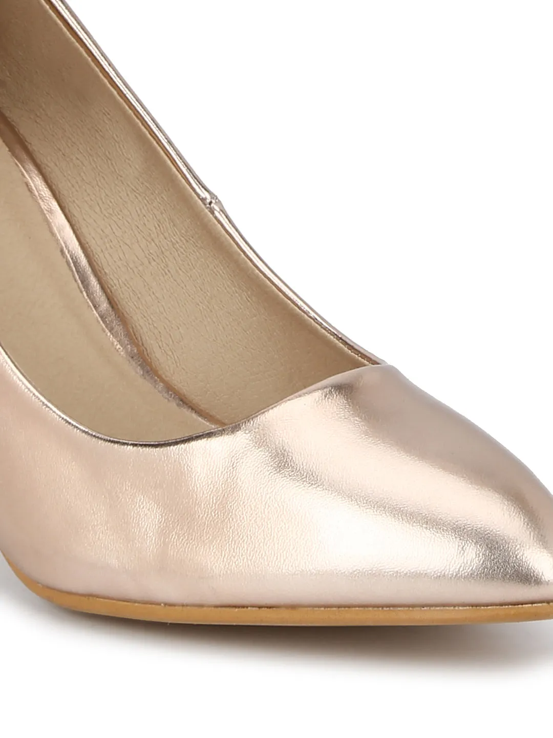 Rose Gold Low Heel Slip On Pump