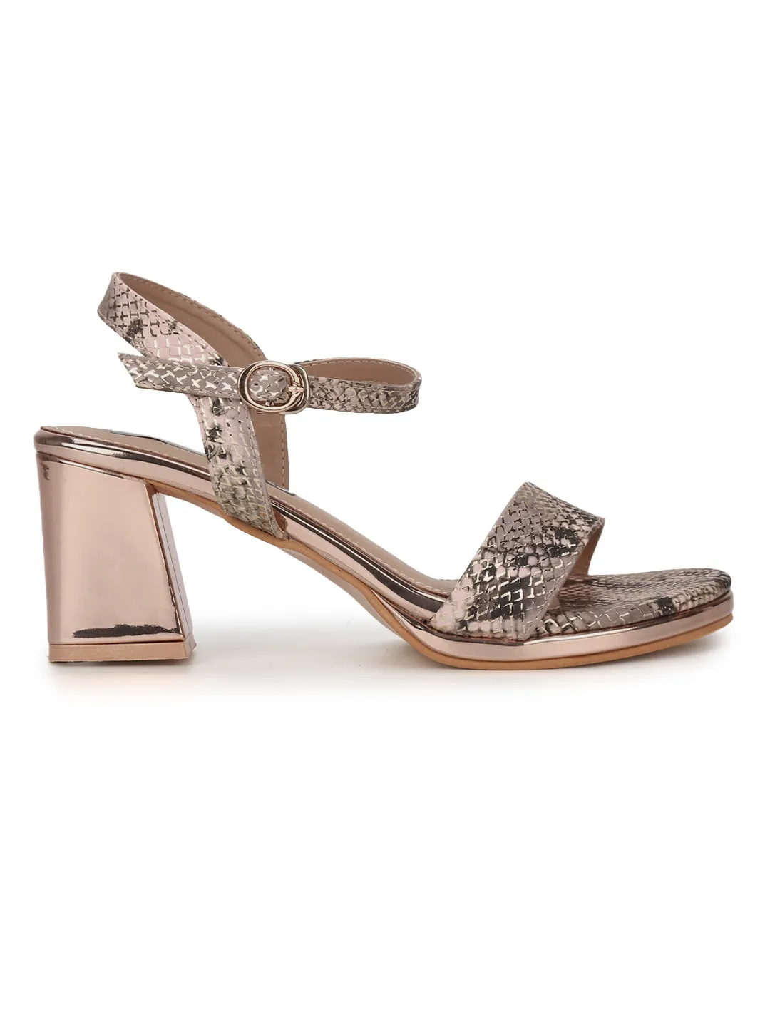 Rose Gold PU Snake Pattern Sandals