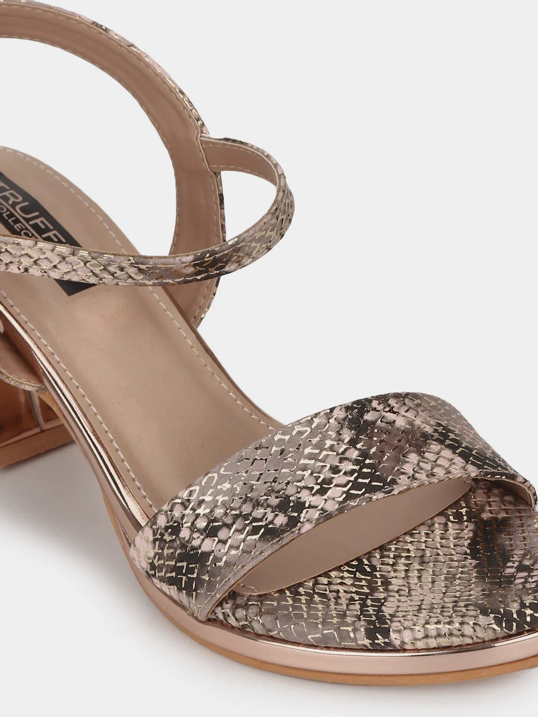 Rose Gold PU Snake Pattern Sandals