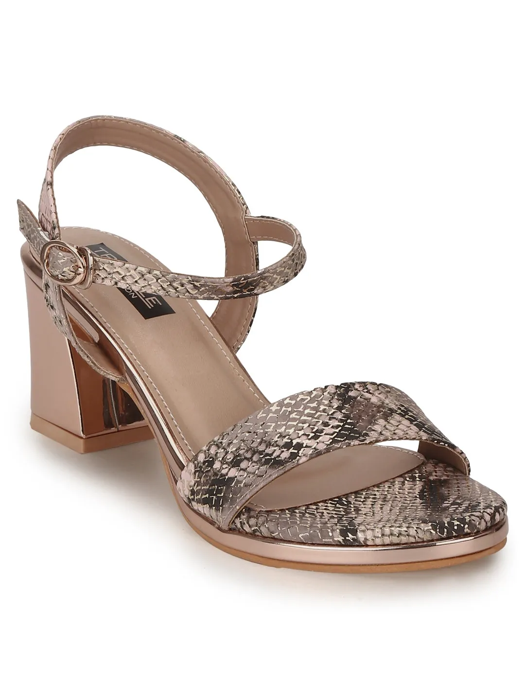 Rose Gold PU Snake Pattern Sandals