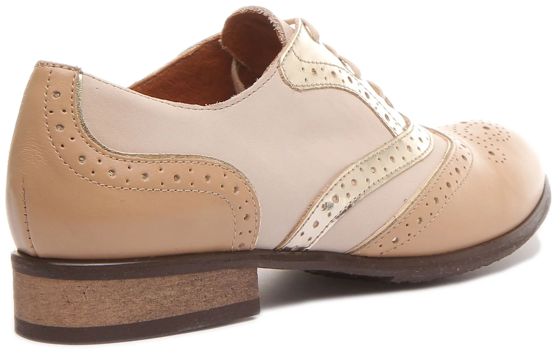 Roxana Lace up Soft Leather Brogue Shoes in Gold