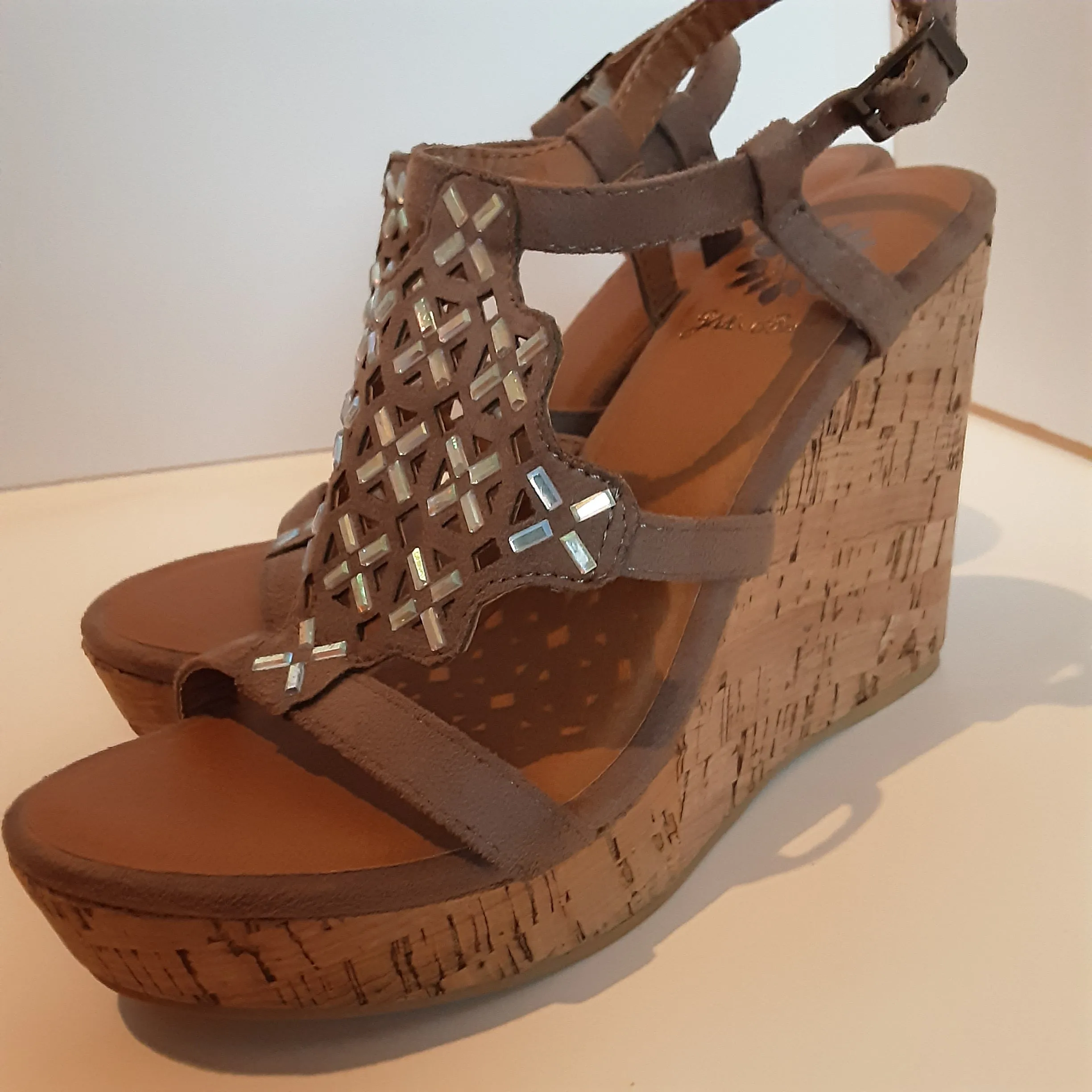 Taupe Platform Wedges with Iridescent Stones | Yellow Box Footwear