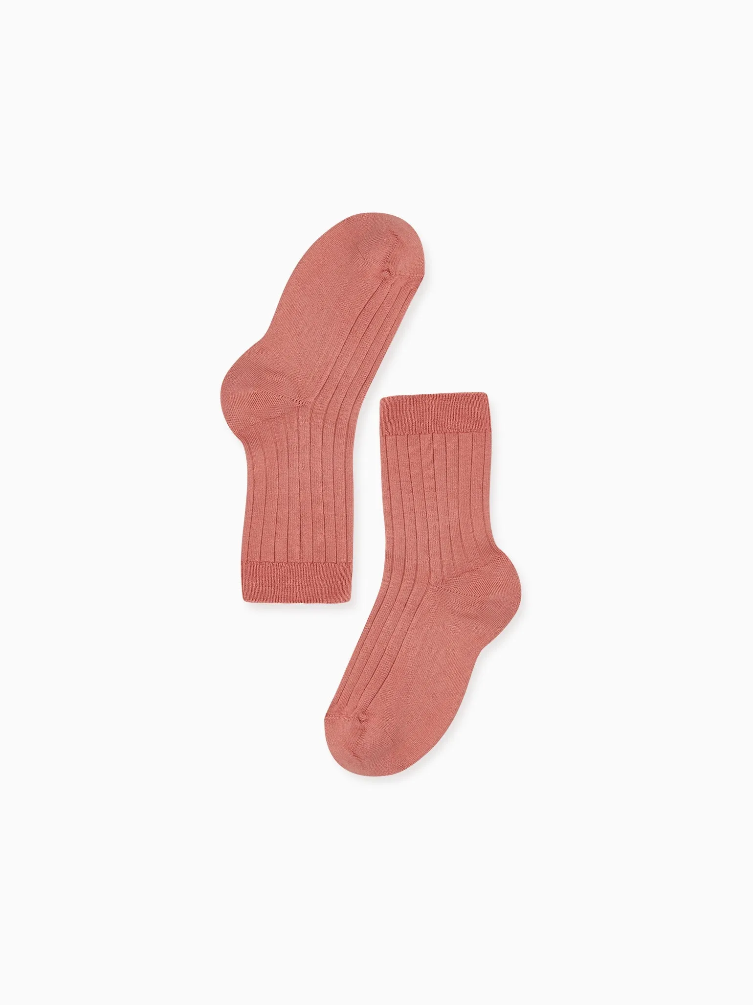 Terracotta Ribbed Short Kids Socks