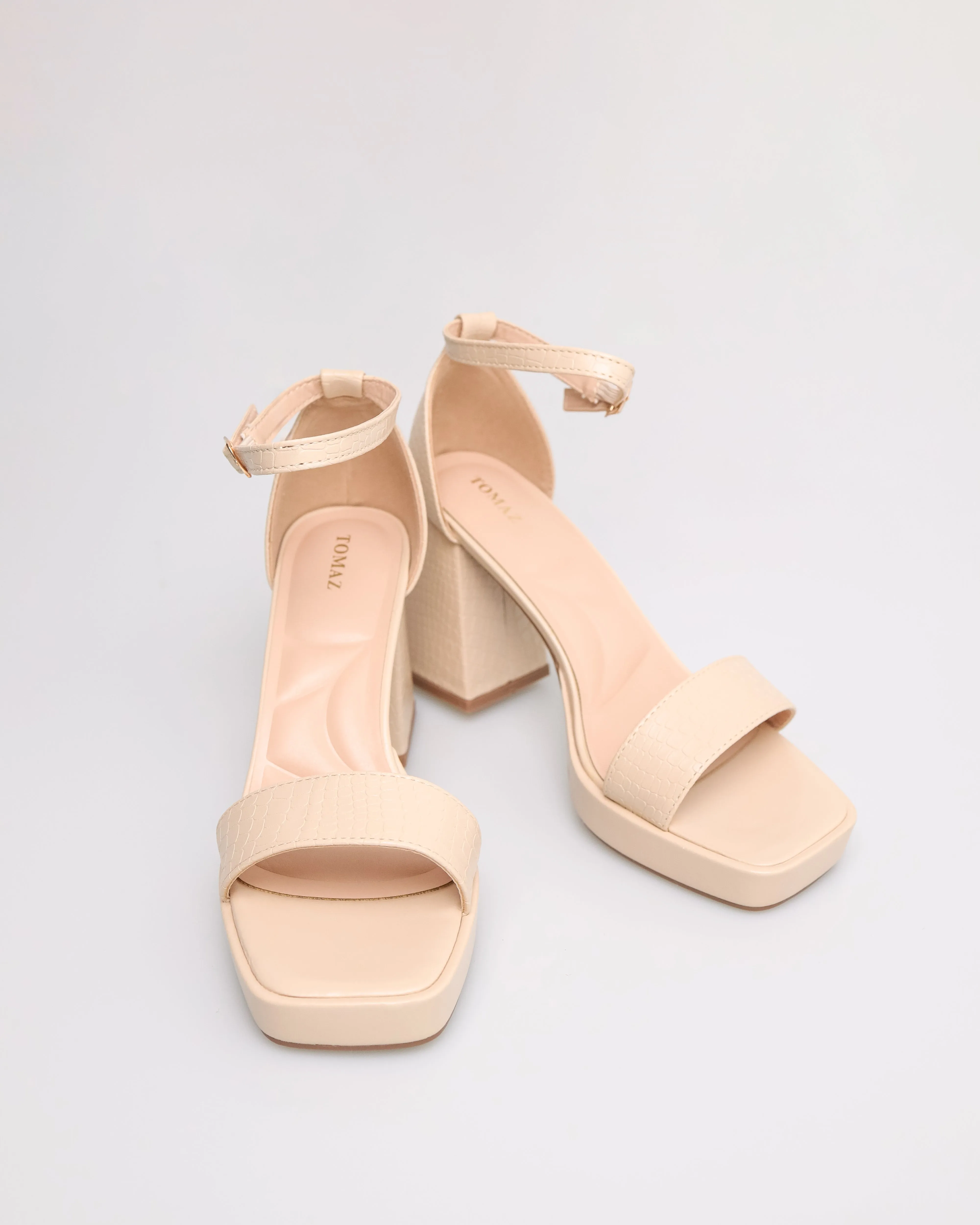 Tomaz NN180 Ladies Open Toe Wide-Block Heels (Beige)