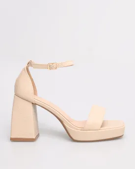 Tomaz NN180 Ladies Open Toe Wide-Block Heels (Beige)