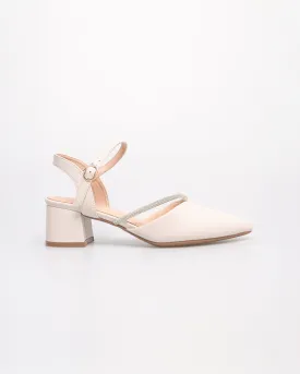 Tomaz NN382 Ladies Pointy Gemstones Slingback (Cream)