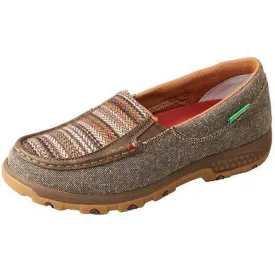 Twisted X Womens Slip-On Driving Moccasins with CellStretch-Khaki/Grey Multi