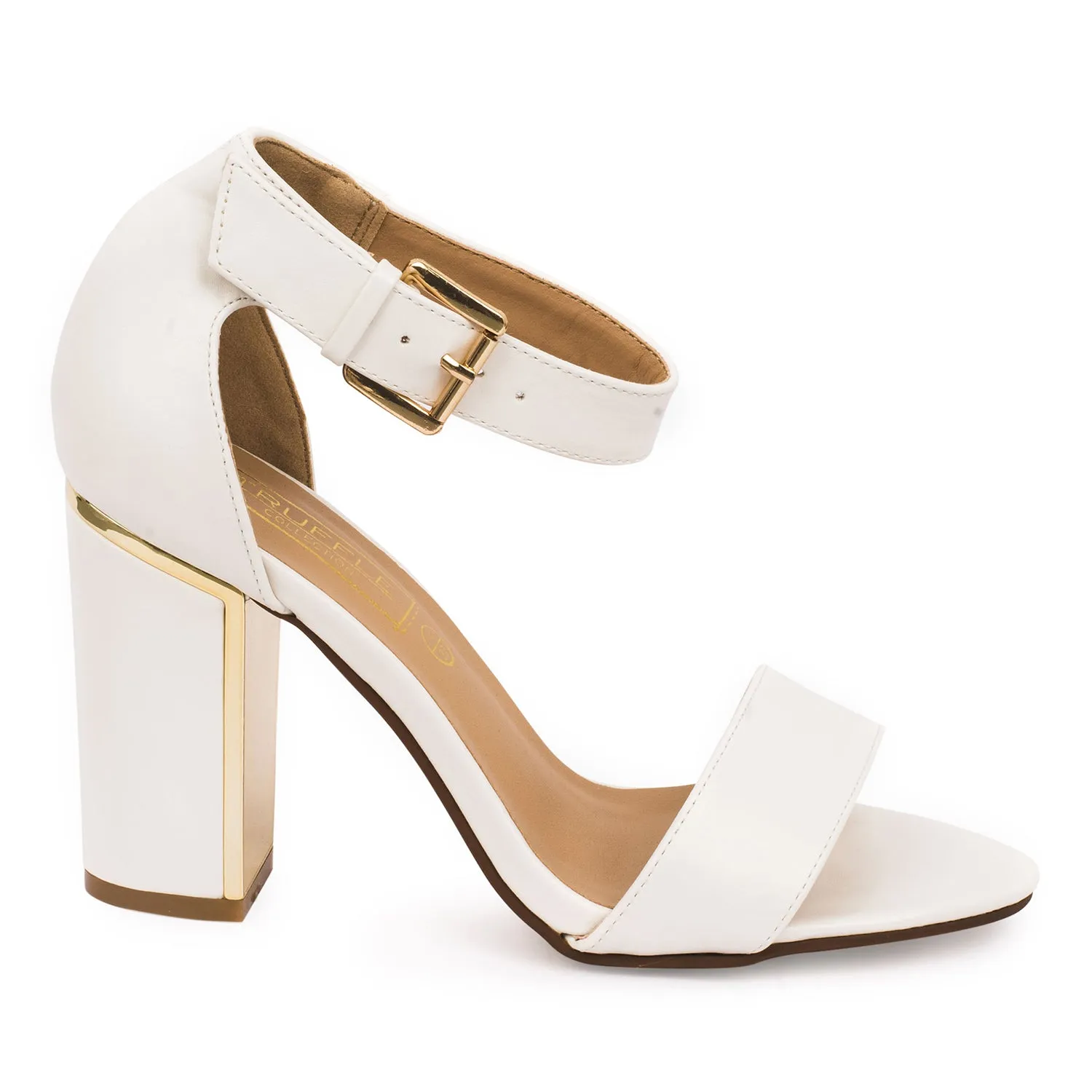 White Block Ankle Strap Heel Sandal