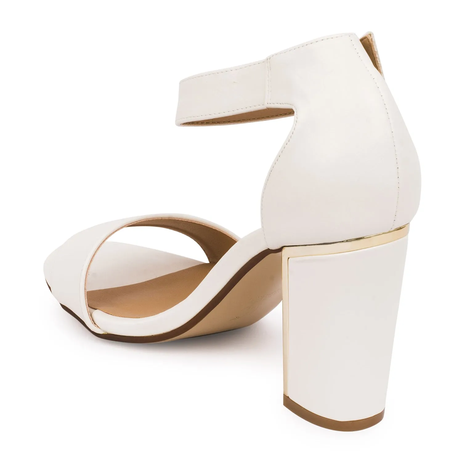 White Block Ankle Strap Heel Sandal