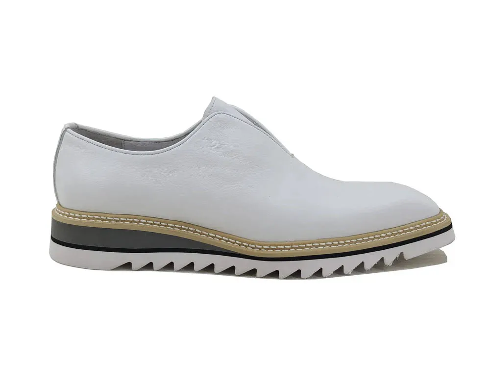 White Carrucci Men's Shoes Laceless Slip-On Loafer with Contrast Color Style No: KS550-08