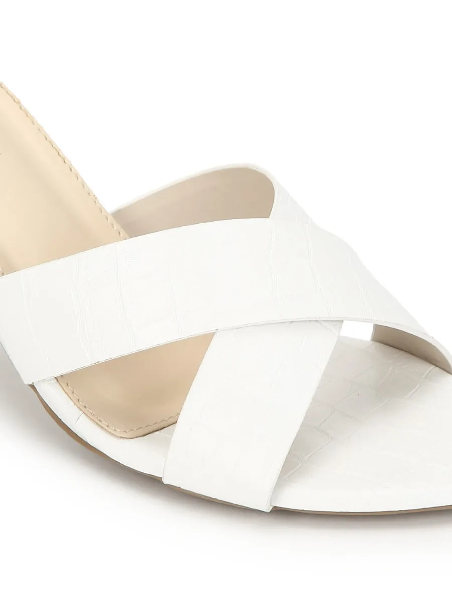 White PU Block Heel Slip On Mules