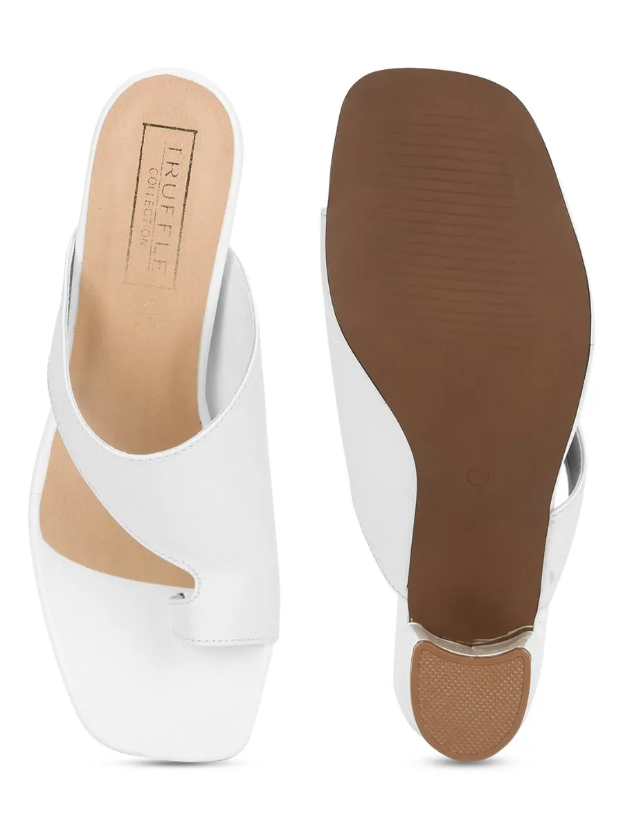 White PU Square Toe Mules