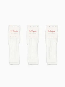 White Ribbed Knee High Kids Socks Set